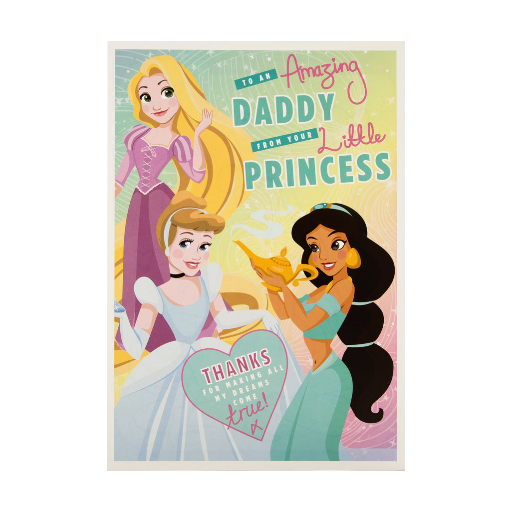 Birthday Card for Daddy from Little Princess - Fun Disney Princess Design with Colouring Activity