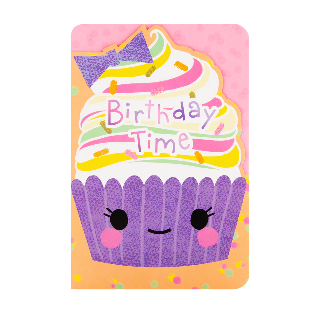 Kids Birthday Card - Cute Die-cut Cupcake Design