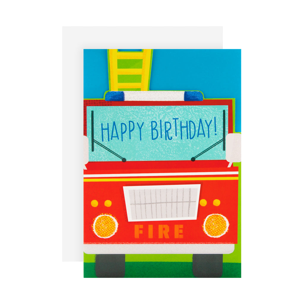 Kids Birthday Card - Fun Die-cut Fire Engine Design