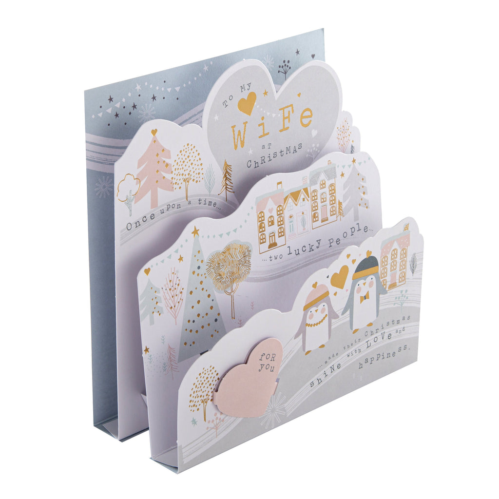 Christmas Card for Wife - Cute Snow 3D Design with Gold Foil