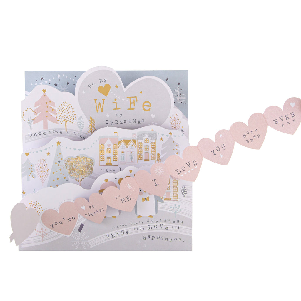 Christmas Card for Wife - Cute Snow 3D Design with Gold Foil