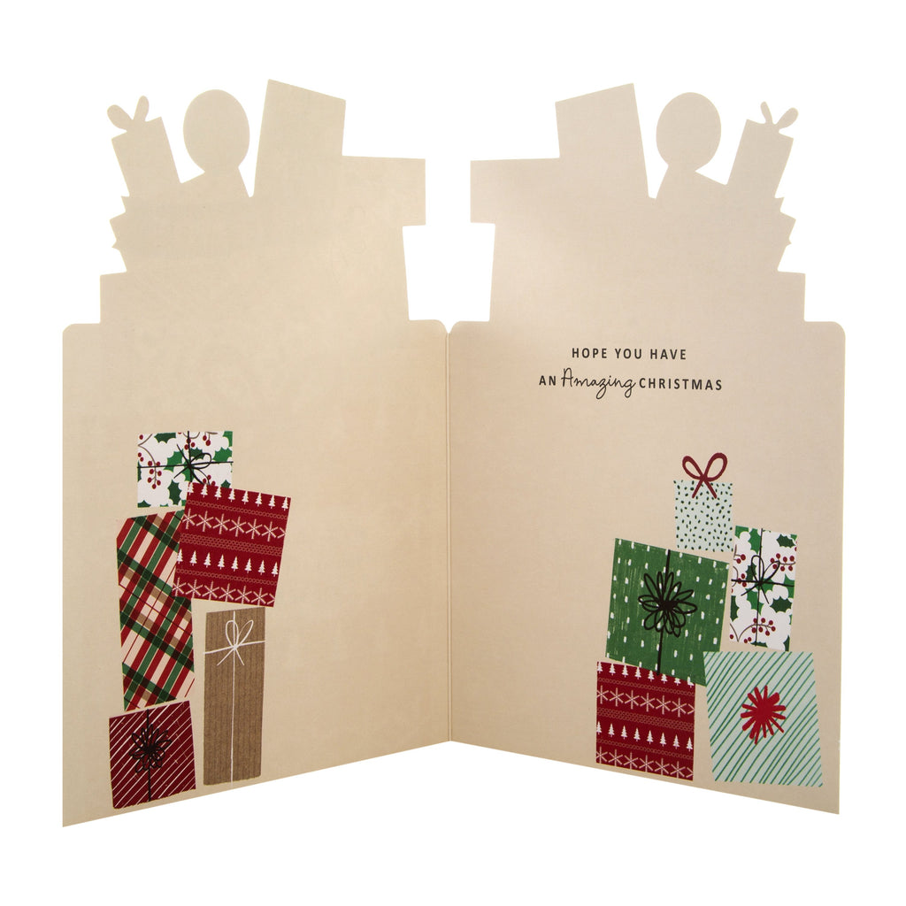 Christmas Card for Friends - Contemporary, Die-cut Gift Pile Design