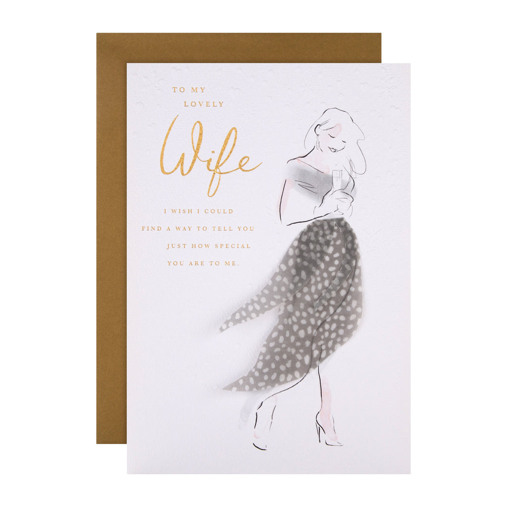 Christmas Card for Wife - Elegant Lady Design with Gold Foil and 3D Paper Add On