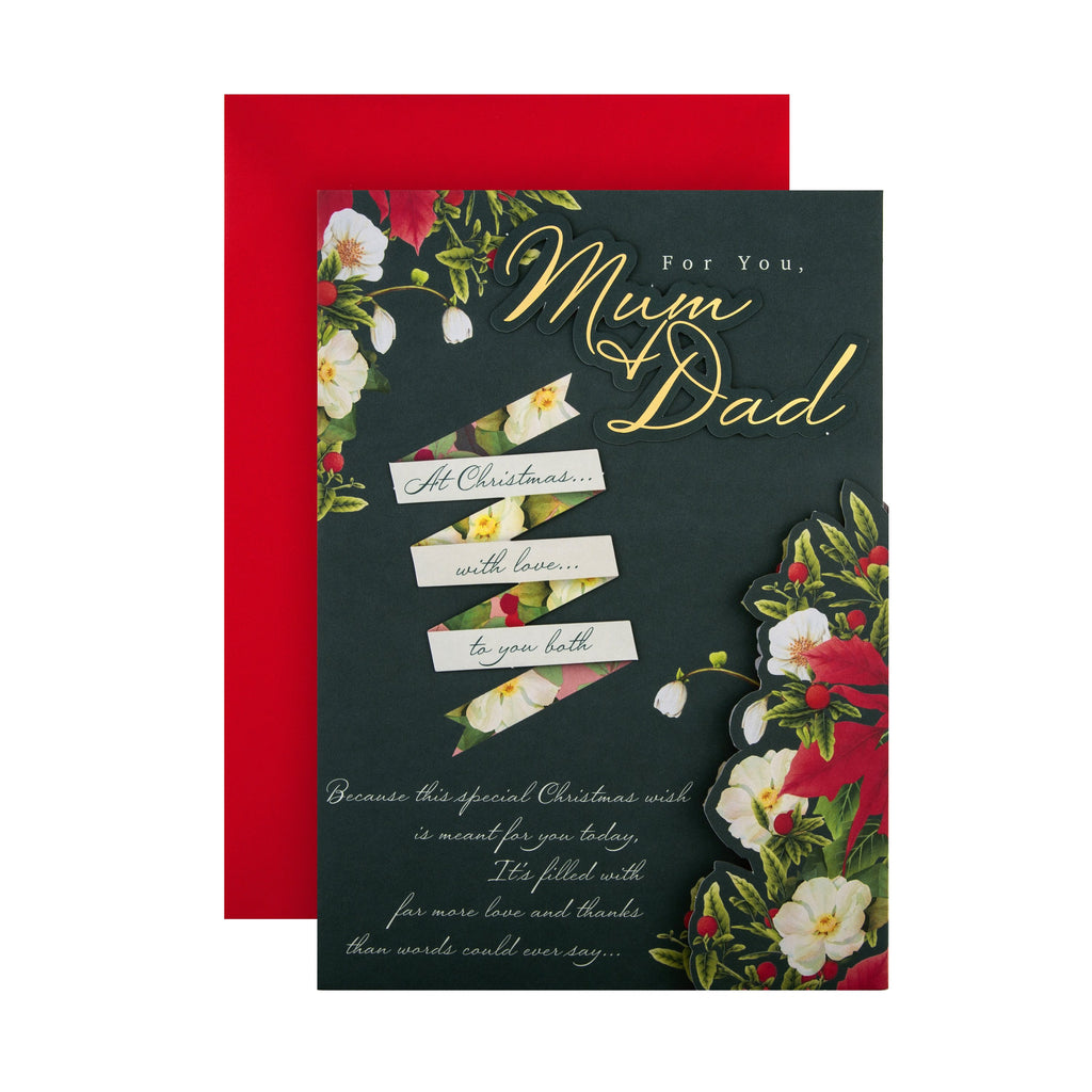 Christmas Card for Mum and Dad - Pop-out Floral Box Frame Design