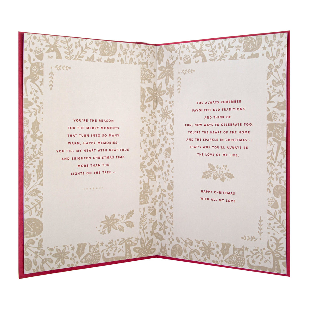 Christmas Card for Wife - Traditional Verse Design with 3D Add On and Gold Foil