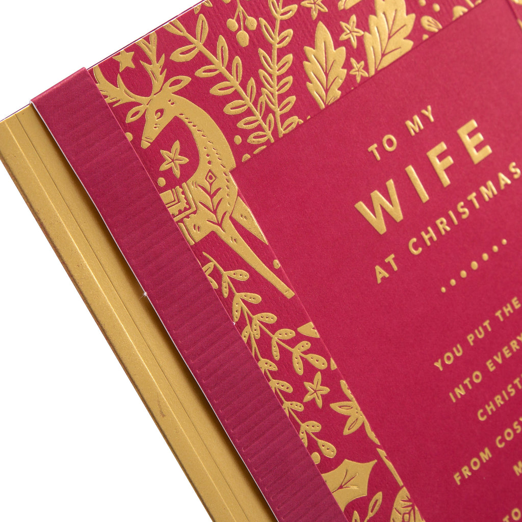 Christmas Card for Wife - Traditional Verse Design with 3D Add On and Gold Foil