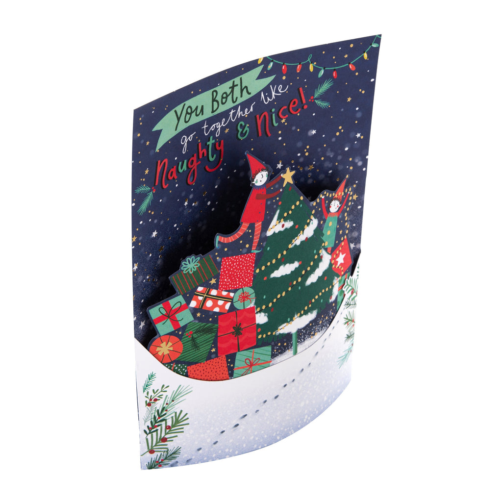Christmas Card for Both of You - Tree Elves 3D Design with Gold Foil