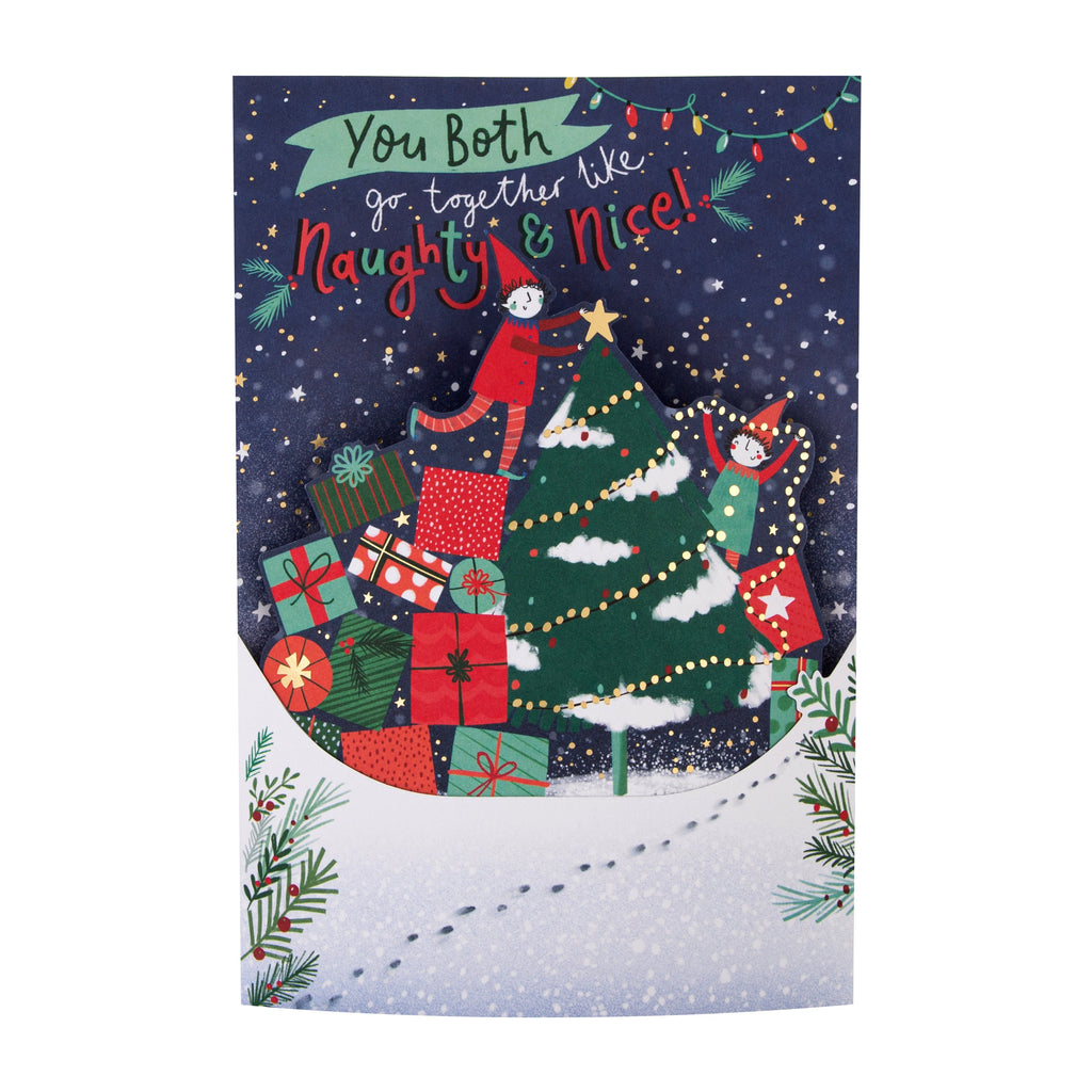 Christmas Card for Both of You - Tree Elves 3D Design with Gold Foil