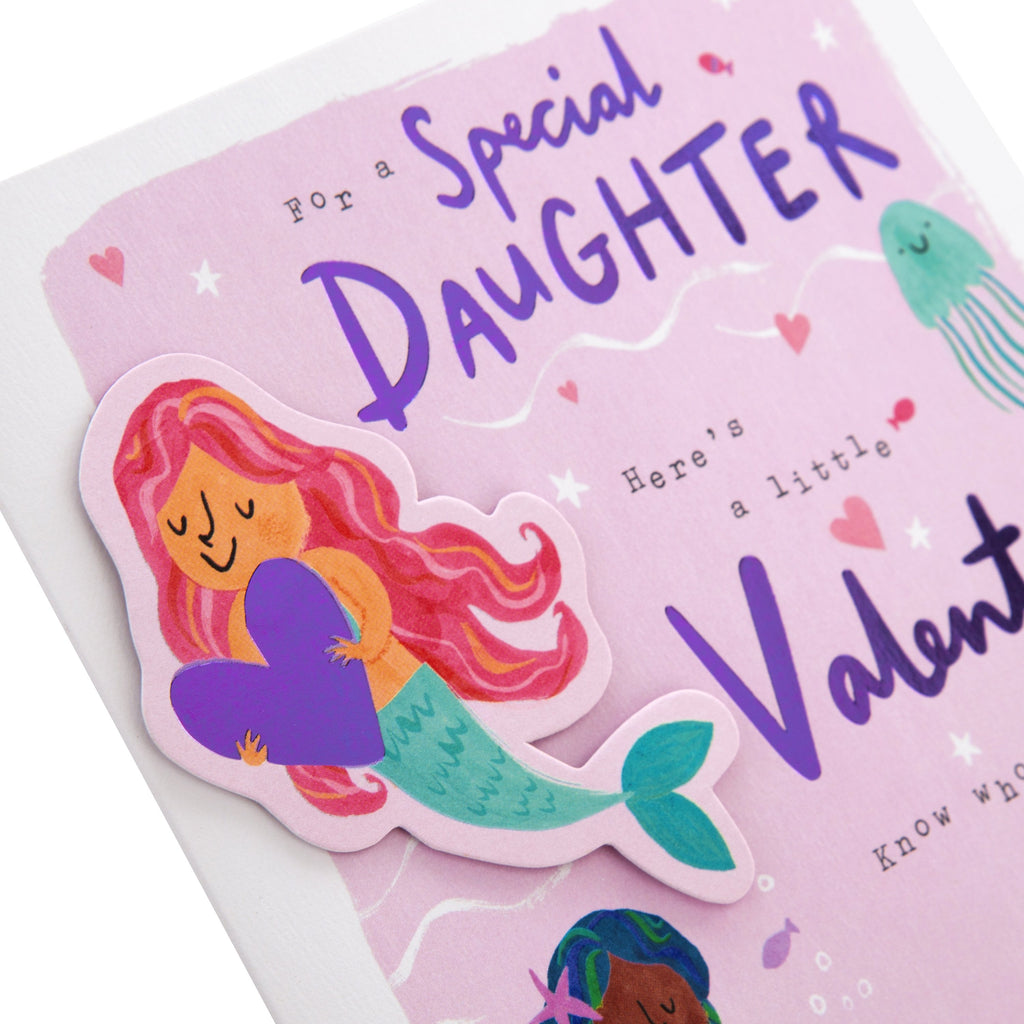 Valentine Card for Daughter - Cute 3D Effect Mermaid Design