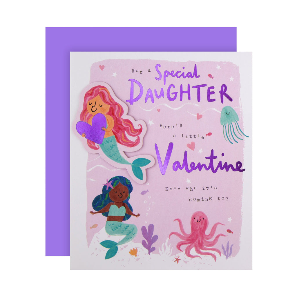 Valentine Card for Daughter - Cute 3D Effect Mermaid Design