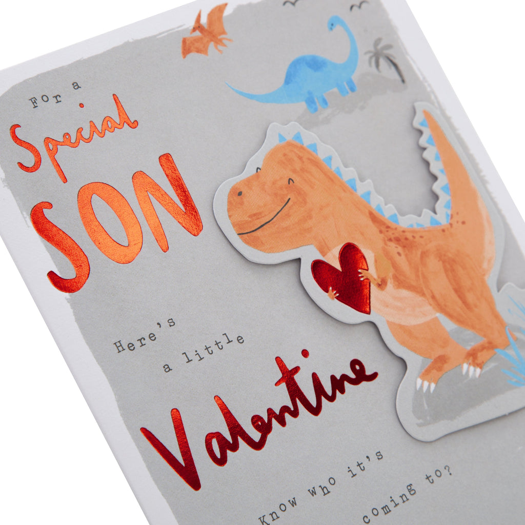 Valentine Card for Son - Cute 3D Effect Dinosaur Design