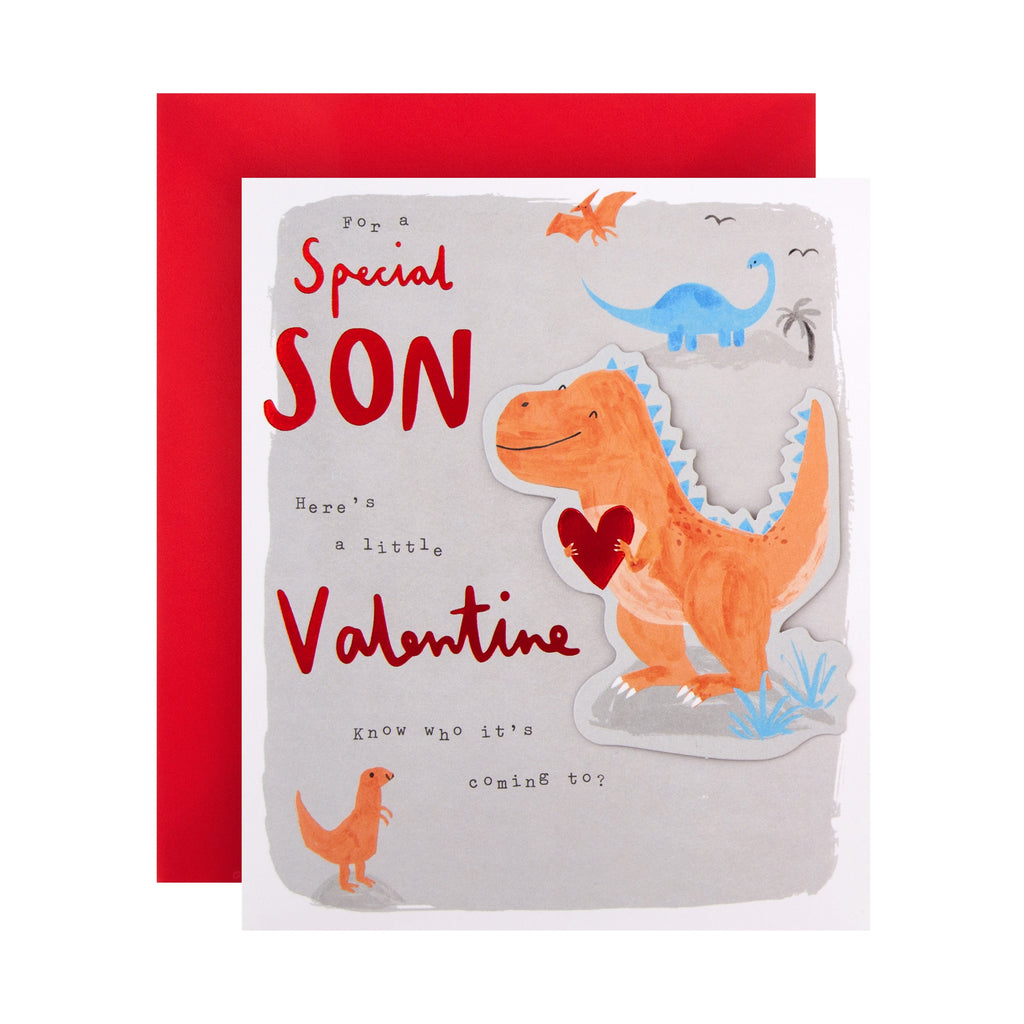 Valentine Card for Son - Cute 3D Effect Dinosaur Design
