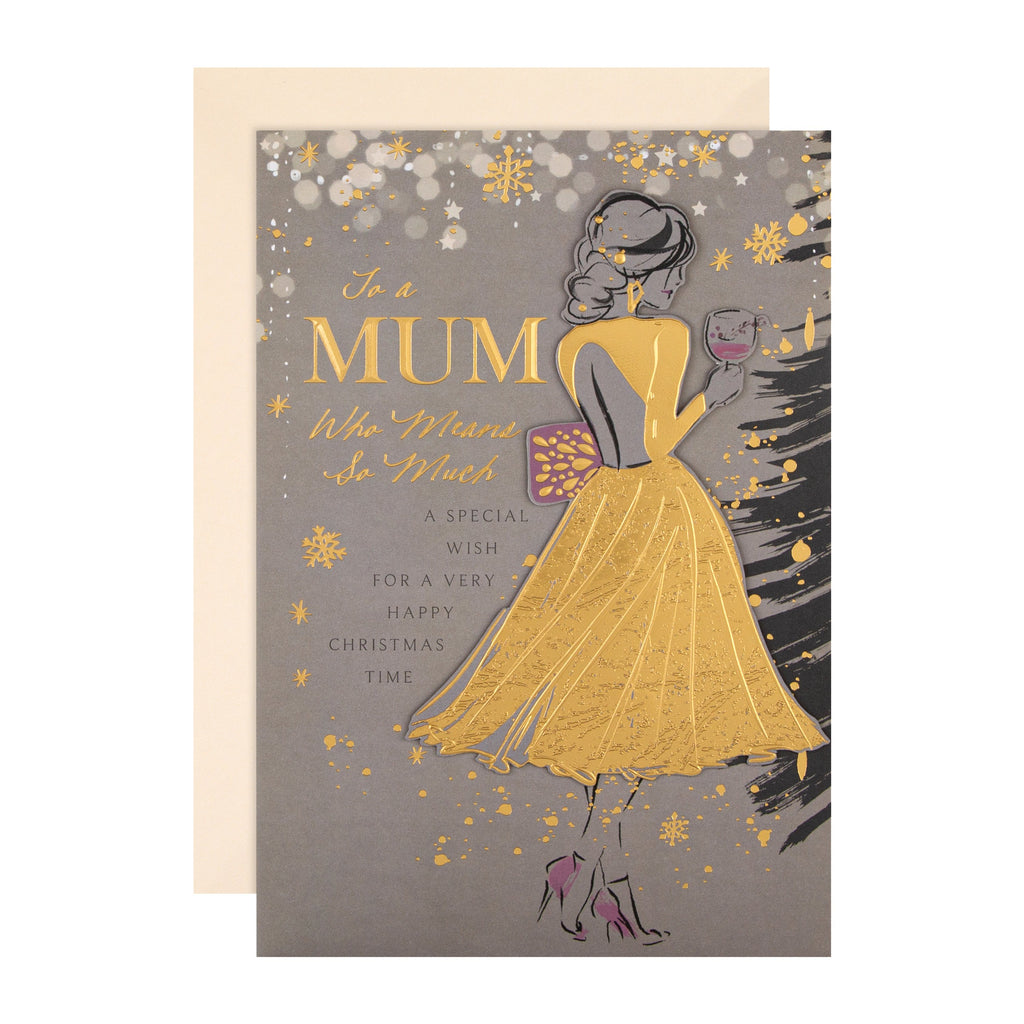 Christmas Card for Mum - Beautiful Elegant Design with Gold Foil and 3D Add On