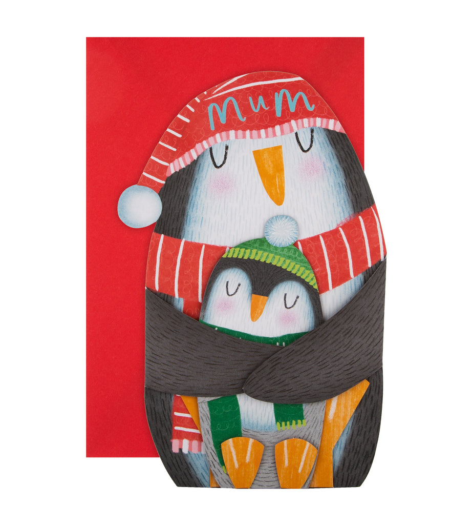 Christmas Card for Mum - Cute Pop-Up Penguin Design