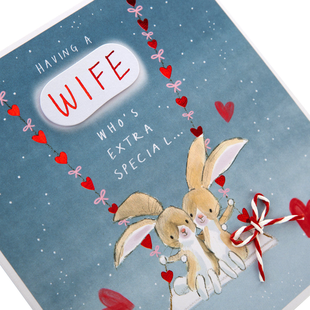 Valentine Card for Wife - Cute Bunnies on a Swing Design