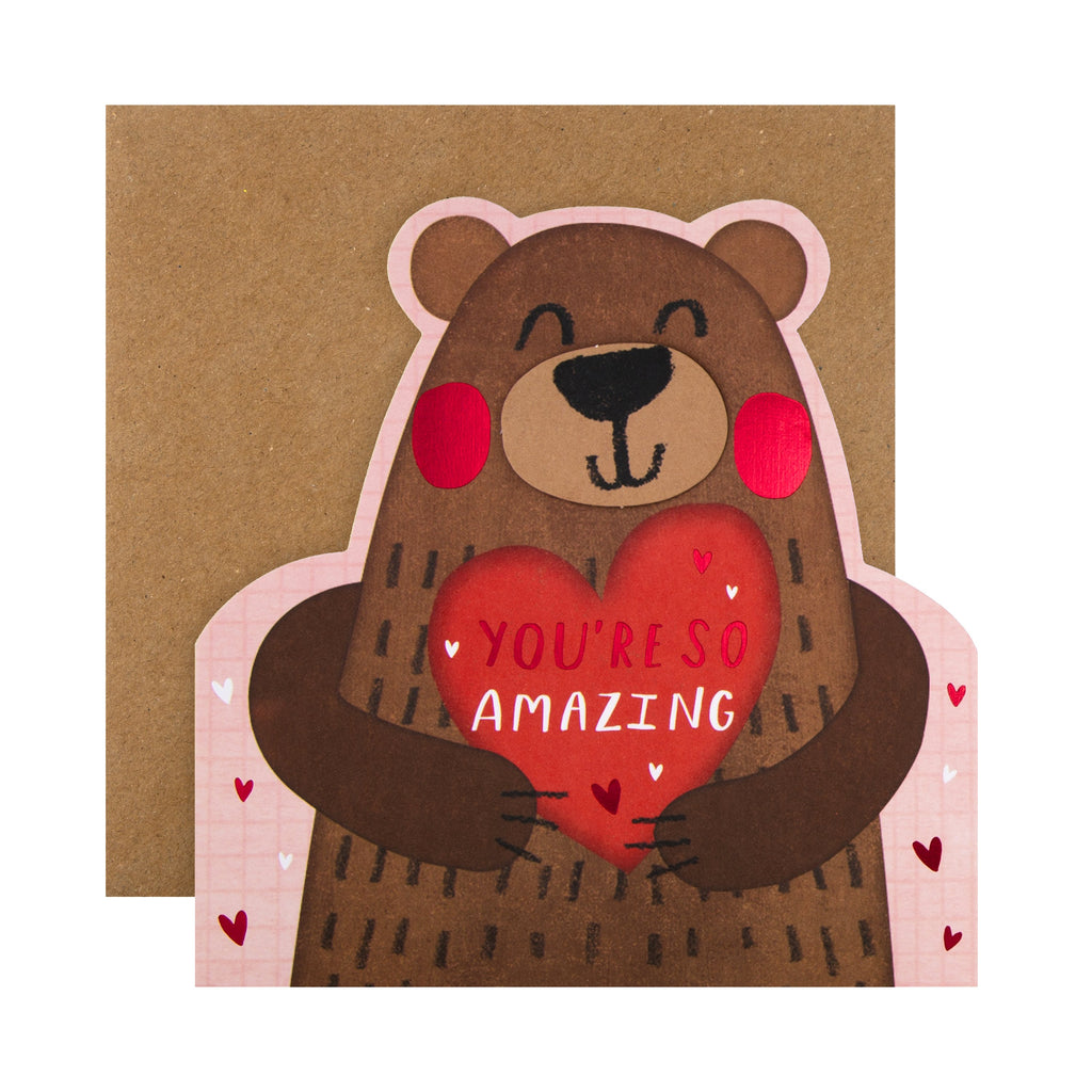 Valentine Card - Cute Die-cut Bear Design