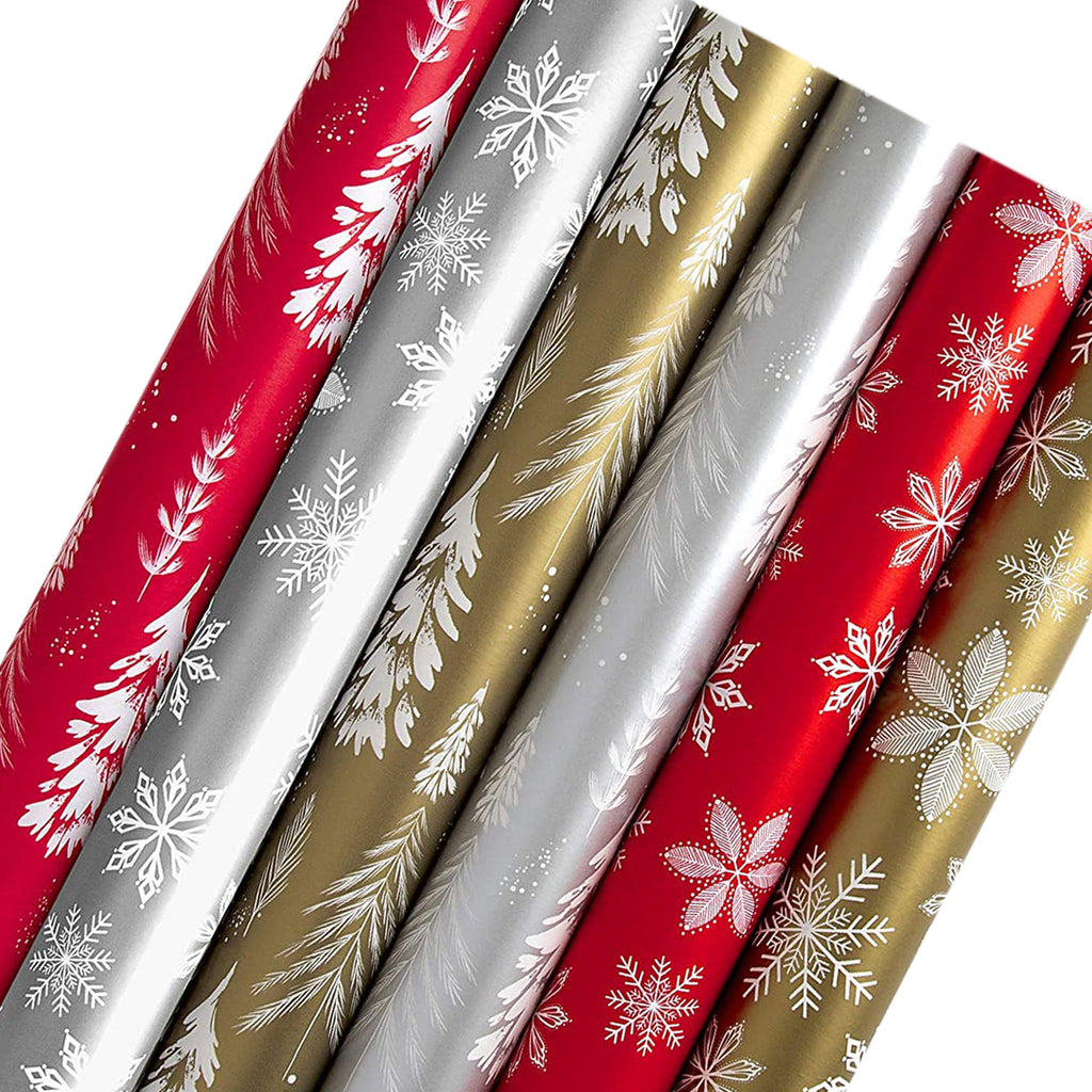 6 Roll Christmas Wrapping Paper Bundle - Trees and Snowflakes