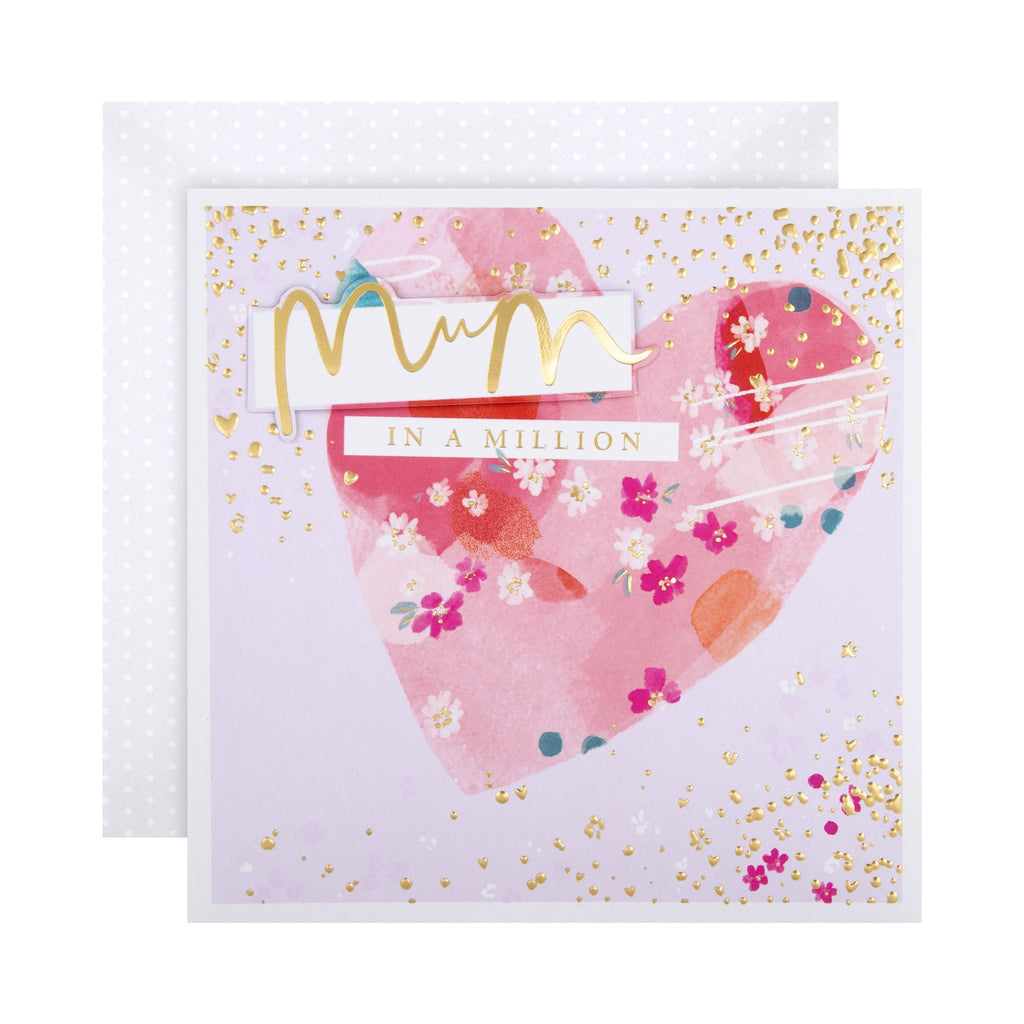 Mother's Day Card for Mum - Contemporary Floral Heart Design