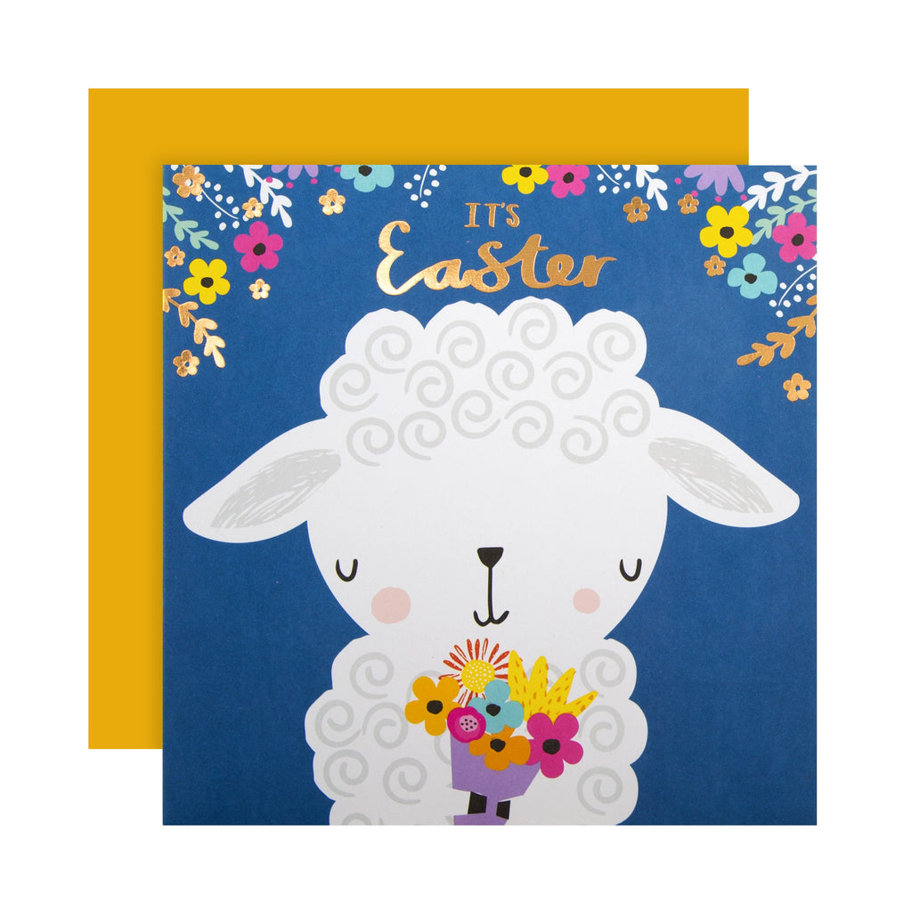 General Easter Card - Cute Lamb Design with Copper Foil