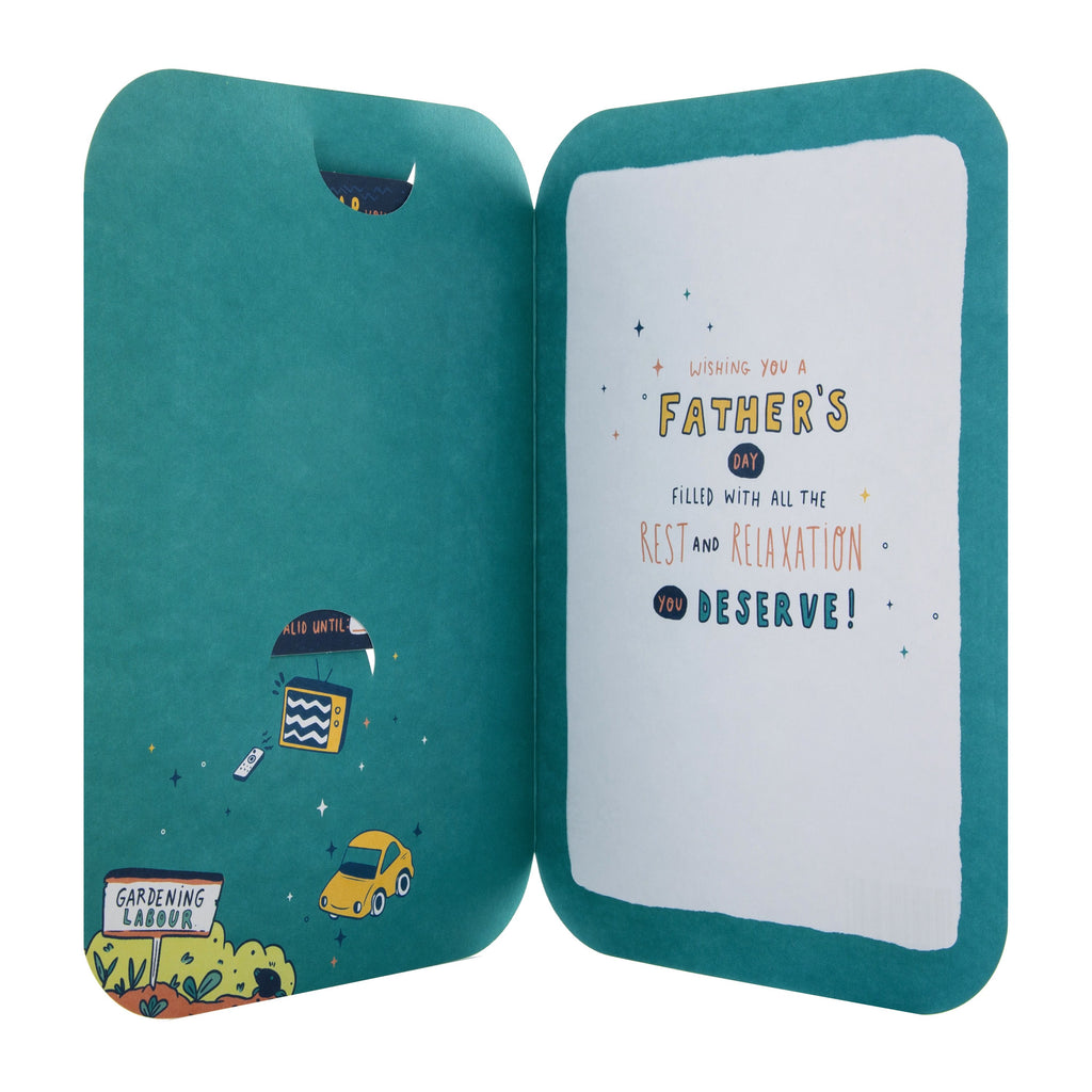 Father's Day Card - Contemporary Text Based Design with Fun  Voucher Booklet Attachment