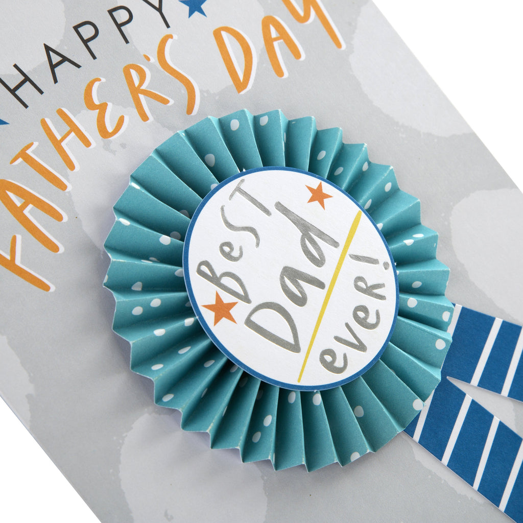 Father's Day Card for Dad - Contemporary Design with Detachable Rosette Badge