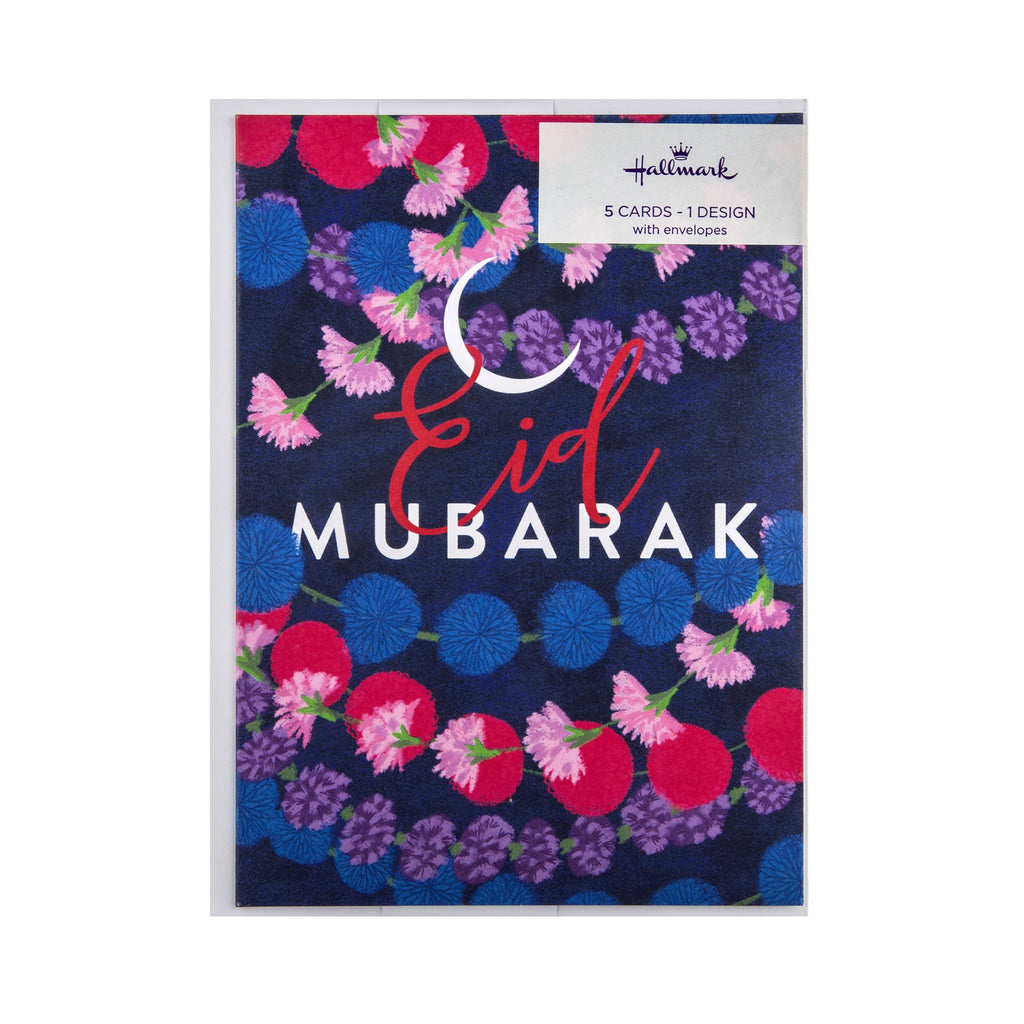 Pack of Eid Celebration Cards - 5 Cards in 1 Floral Design