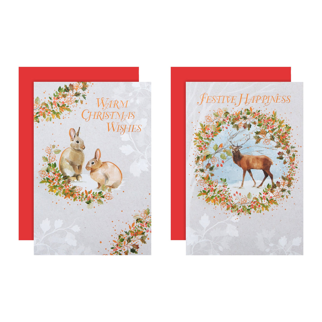 Charity Christmas Cards - Pack of 12 in 2 Illustrated Winter Animal Designs