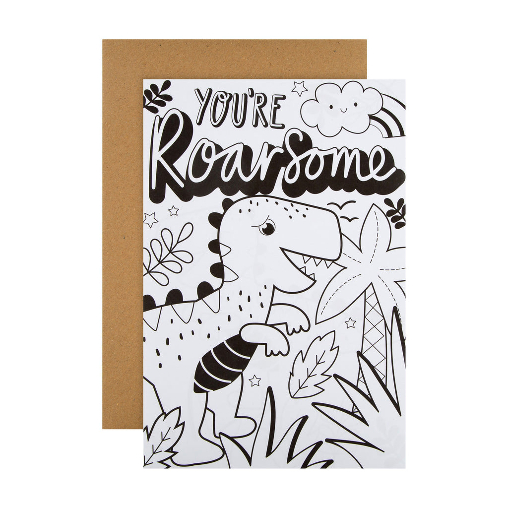 Kids' Birthday Card - 'Colour-it-Yourself' Crayola Collection T-Rex Design