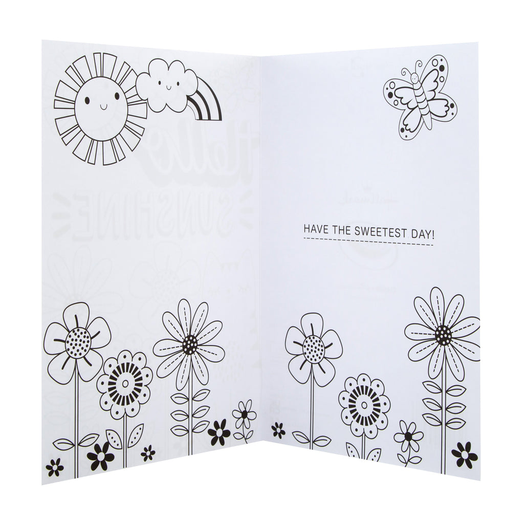 Kids' Birthday Card - 'Colour-it-Yourself' Crayola Collection Cat and Flowers Design