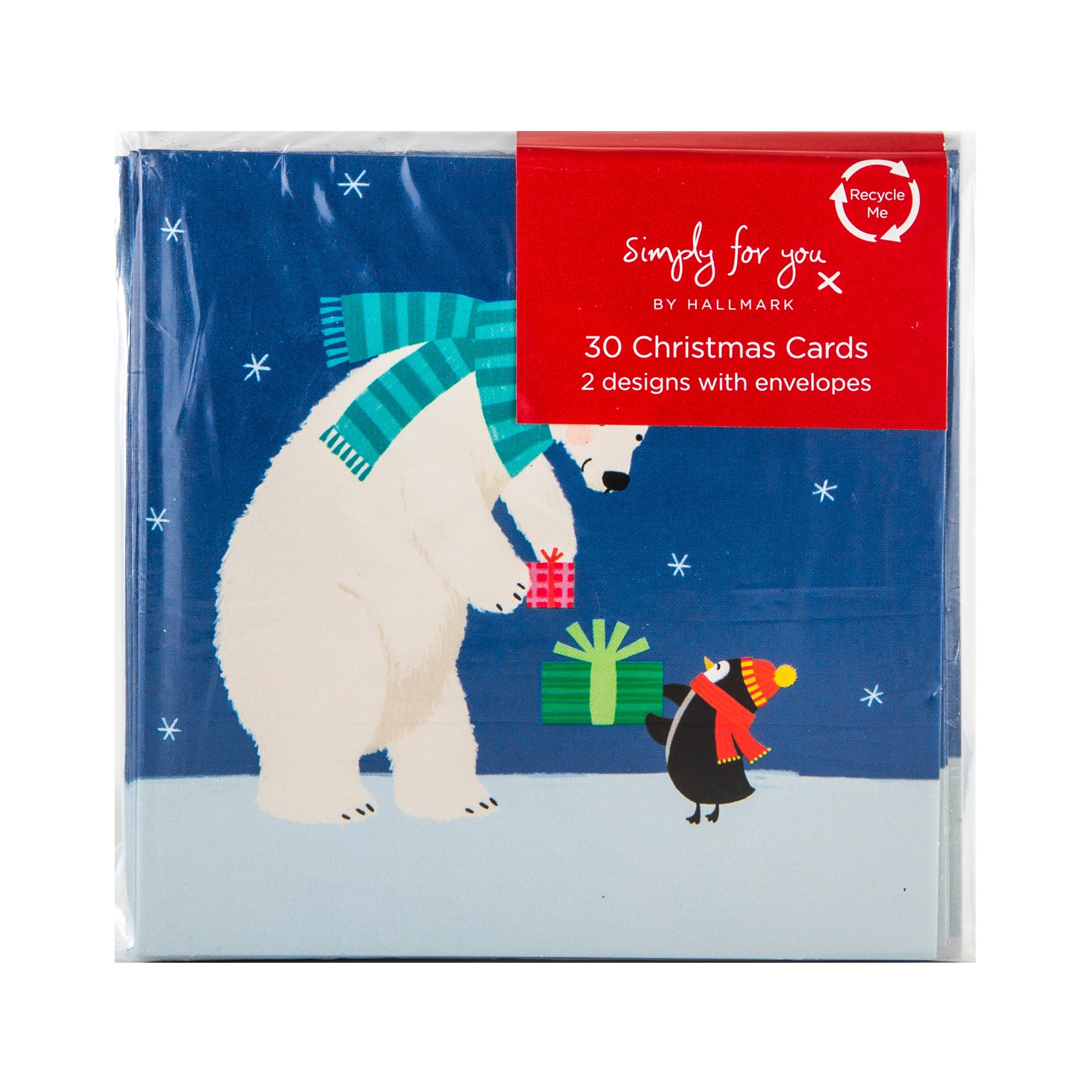 Simply You Christmas Cards Pack 30 Cards 2 Cute Designs