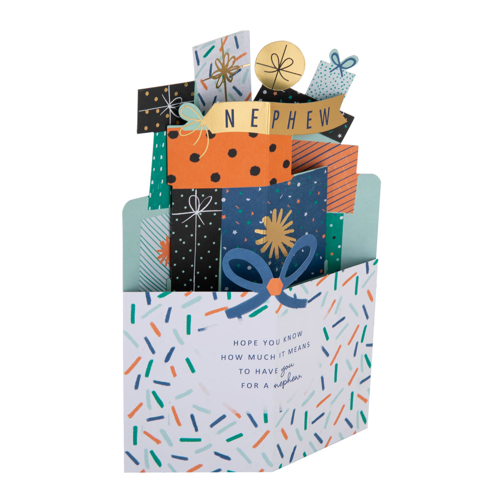 Birthday Card for Nephew - 3D Pile of Presents Design