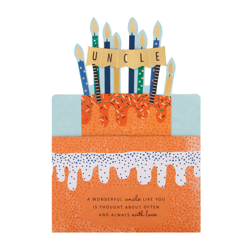 Birthday Card for Uncle - 3D Orange Cake and Candles Design