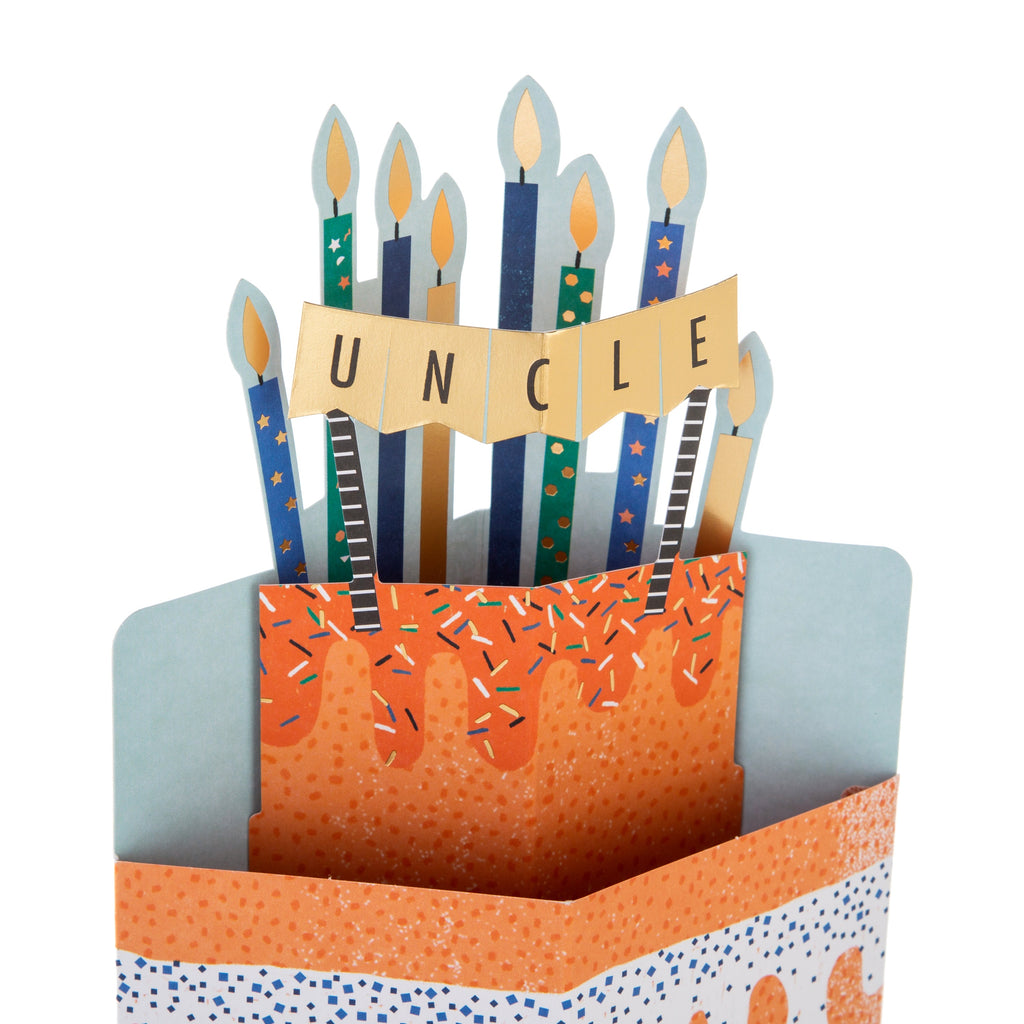 Birthday Card for Uncle - 3D Orange Cake and Candles Design
