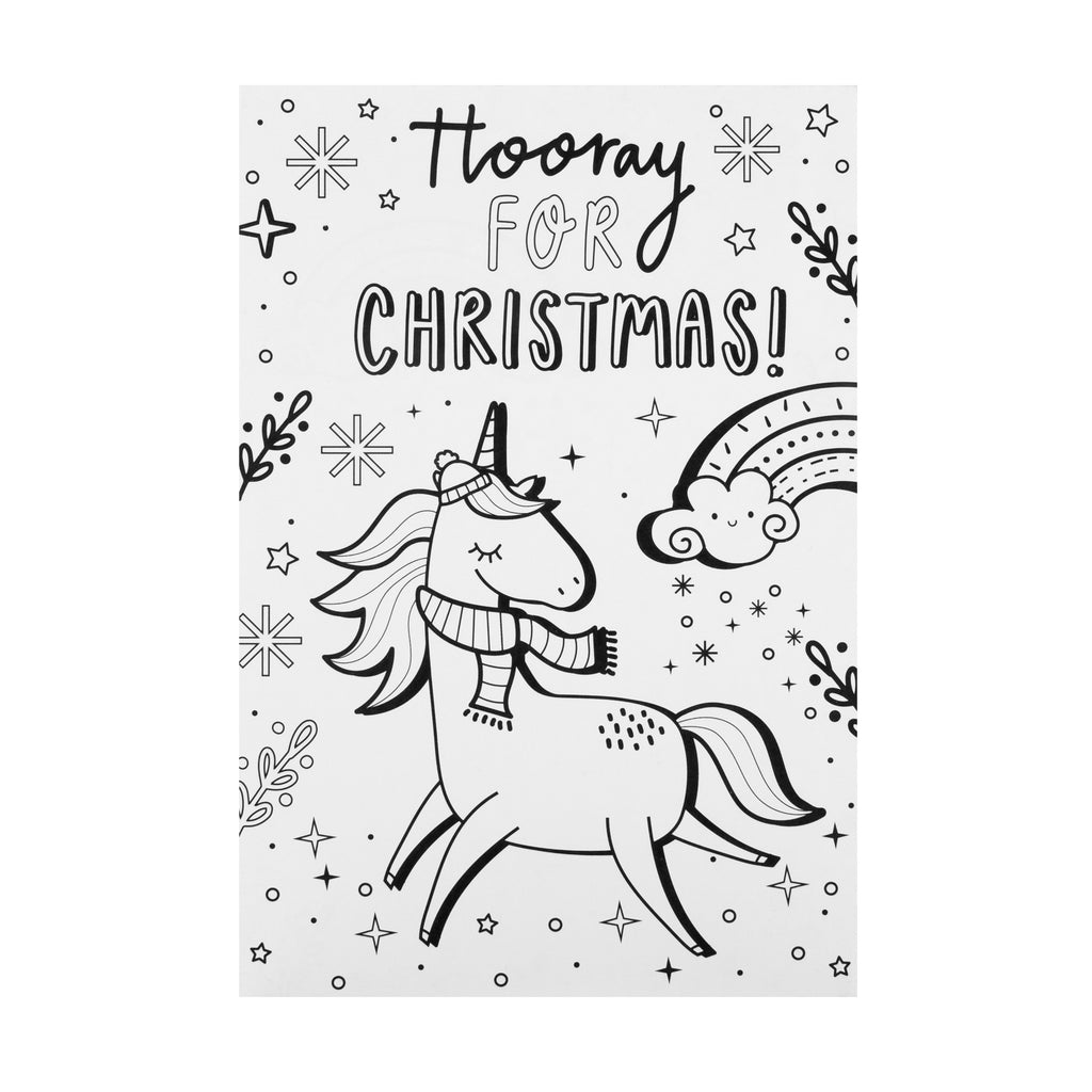 Christmas Cards for Kids - Fun Crayola™ Colour In Unicorn and Rainbow Design