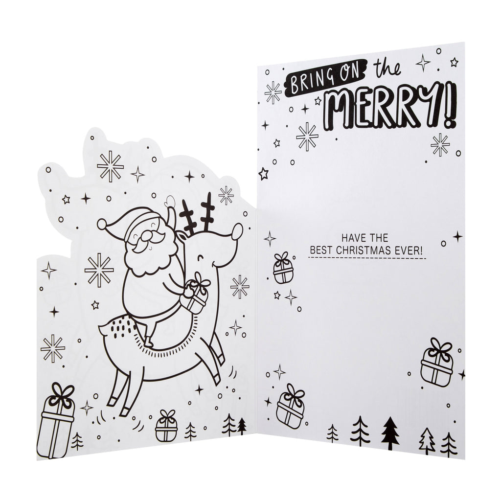 Christmas Card for Kids - Fun Crayola™ Colour In Santa and Reindeer Design