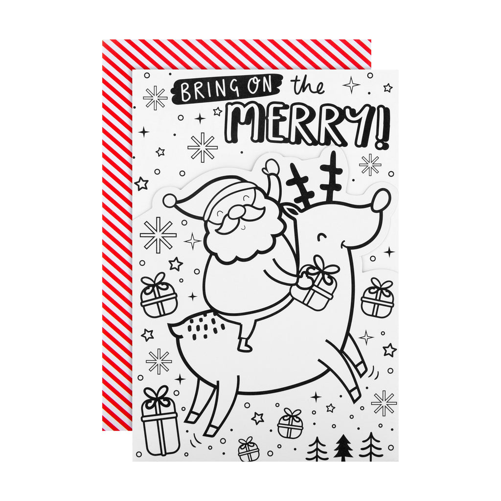 Christmas Card for Kids - Fun Crayola™ Colour In Santa and Reindeer Design
