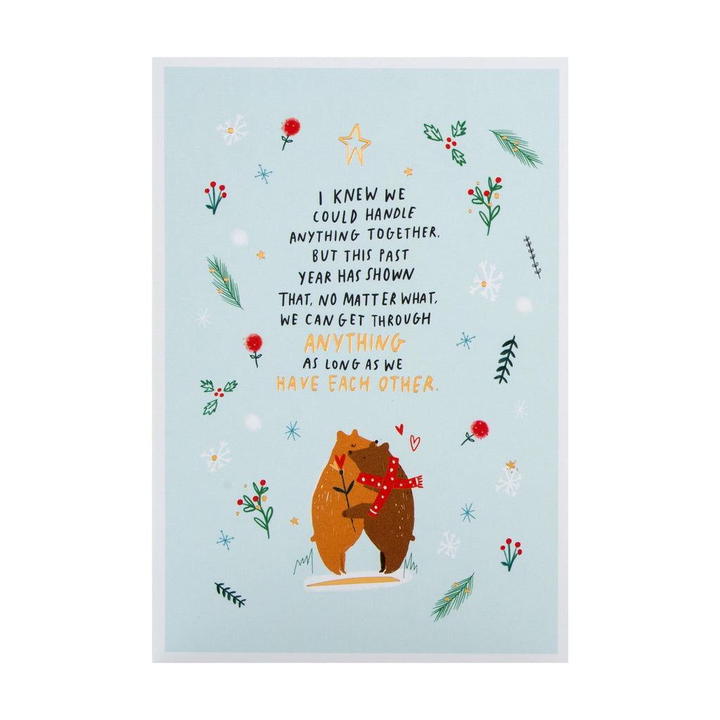 Encouragement/Support Christmas Card - 'State of Kind' Bear Hug Design with Gold Foil