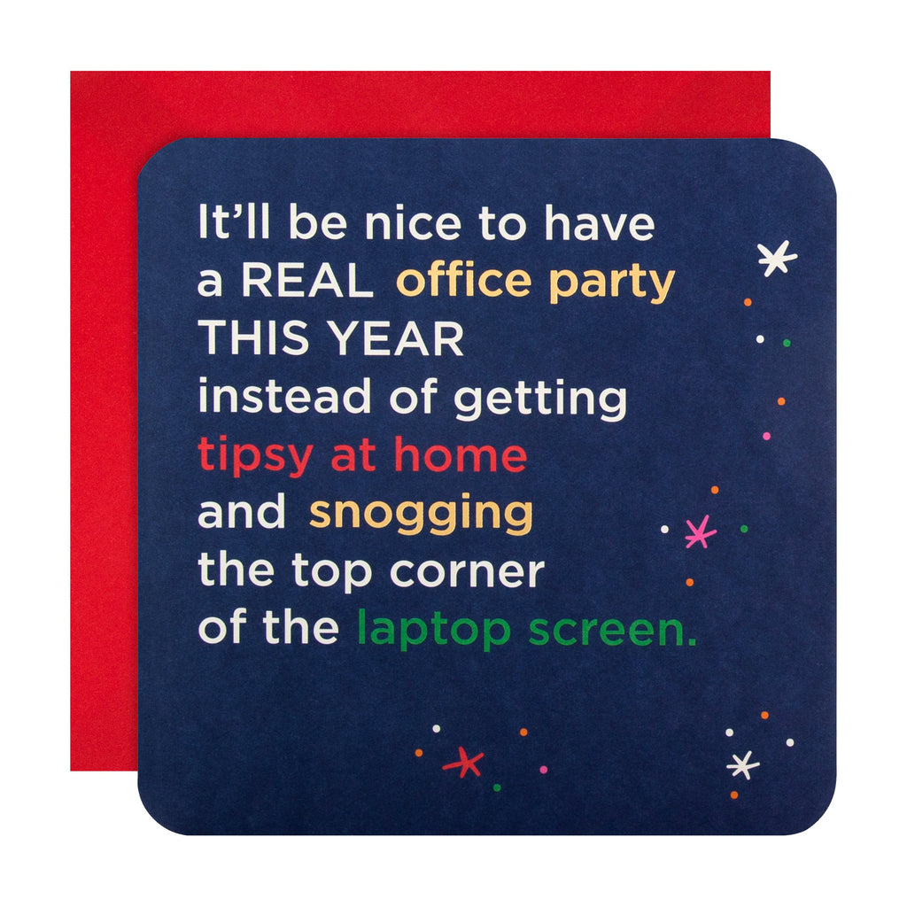 Funny Office Party Christmas Card Design with Gold Foil and Rounded Edges