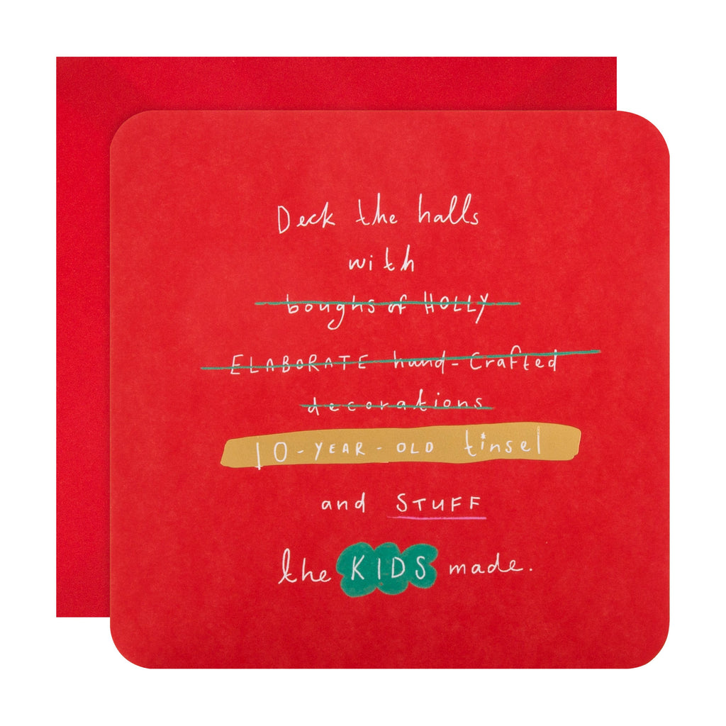 Funny Christmas Decorations Card Design with Gold Foil and Rounded Edges
