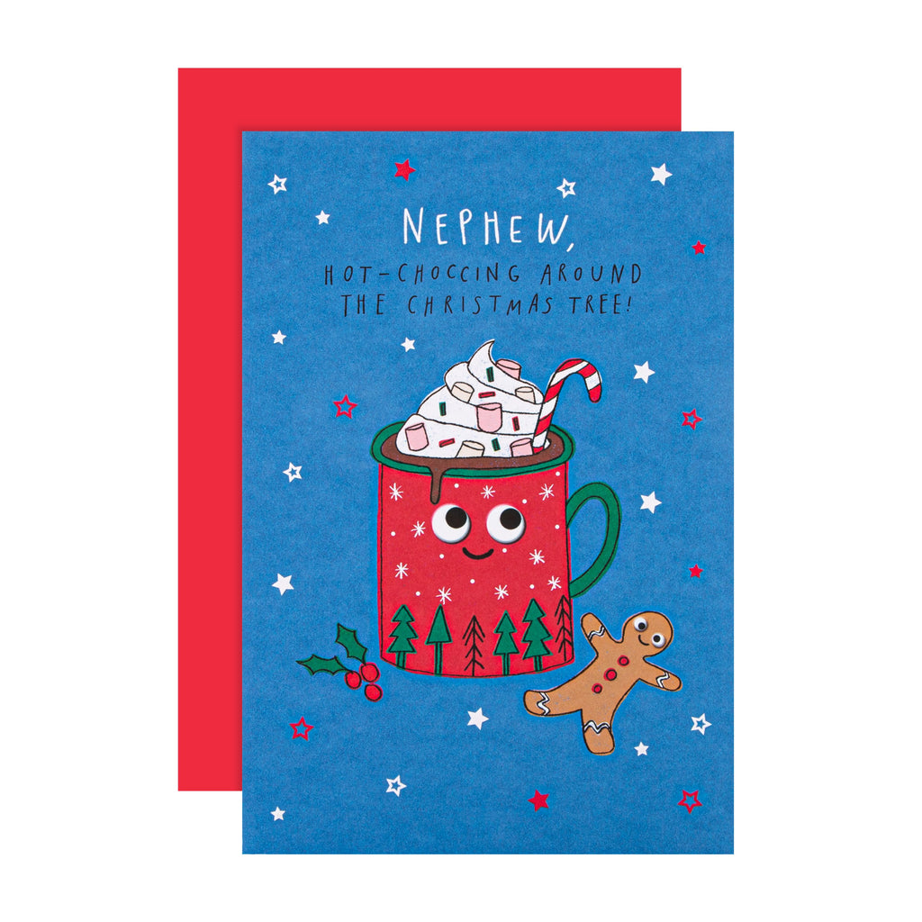 Christmas Card for Nephew - Fun Hot Chocolate Mug Design