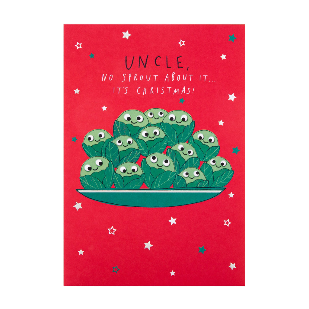 Christmas Card for Uncle - Funny Sprouts Design with Silver Foil