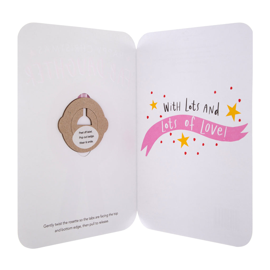 Christmas Card for Daughter - Fun Nice List Design with Silver Foil and Removable Badge