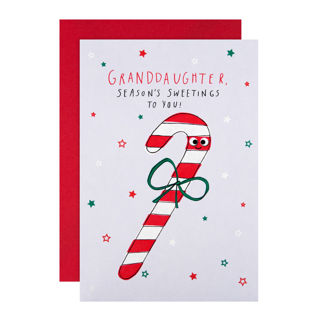 Christmas Card for Granddaughter - Quirky Candy Cane Design