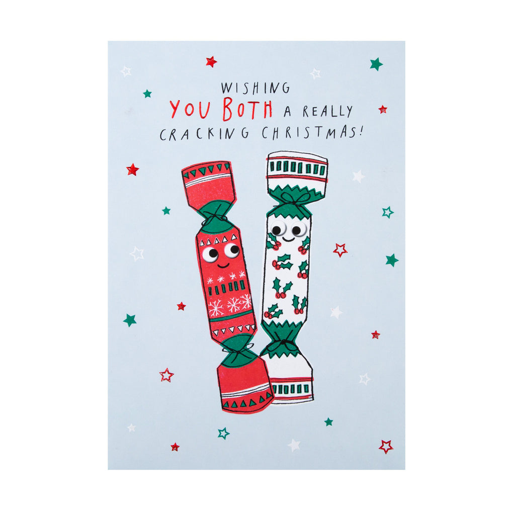 Christmas Card for Both of You - Funny Festive Crackers Design with Red Foil