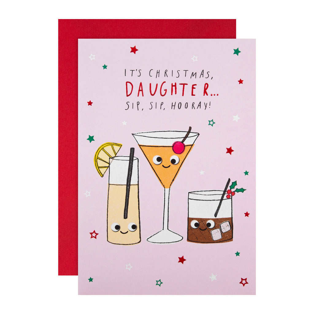 Christmas Card for Daughter - Funny Cocktails Design with Red Foil