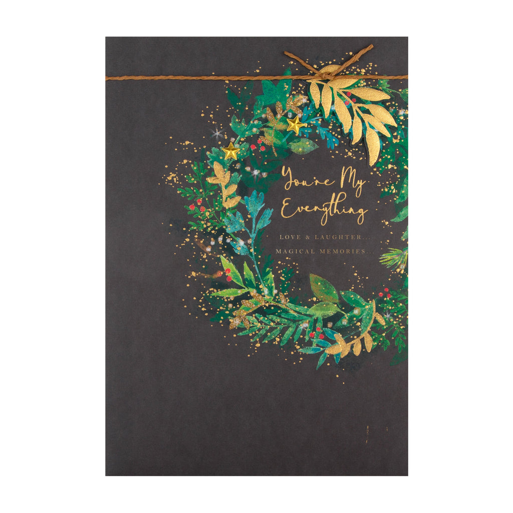 Christmas Card for One I Love - Traditional Wreath Design with 3D Add Ons and Gold Foil