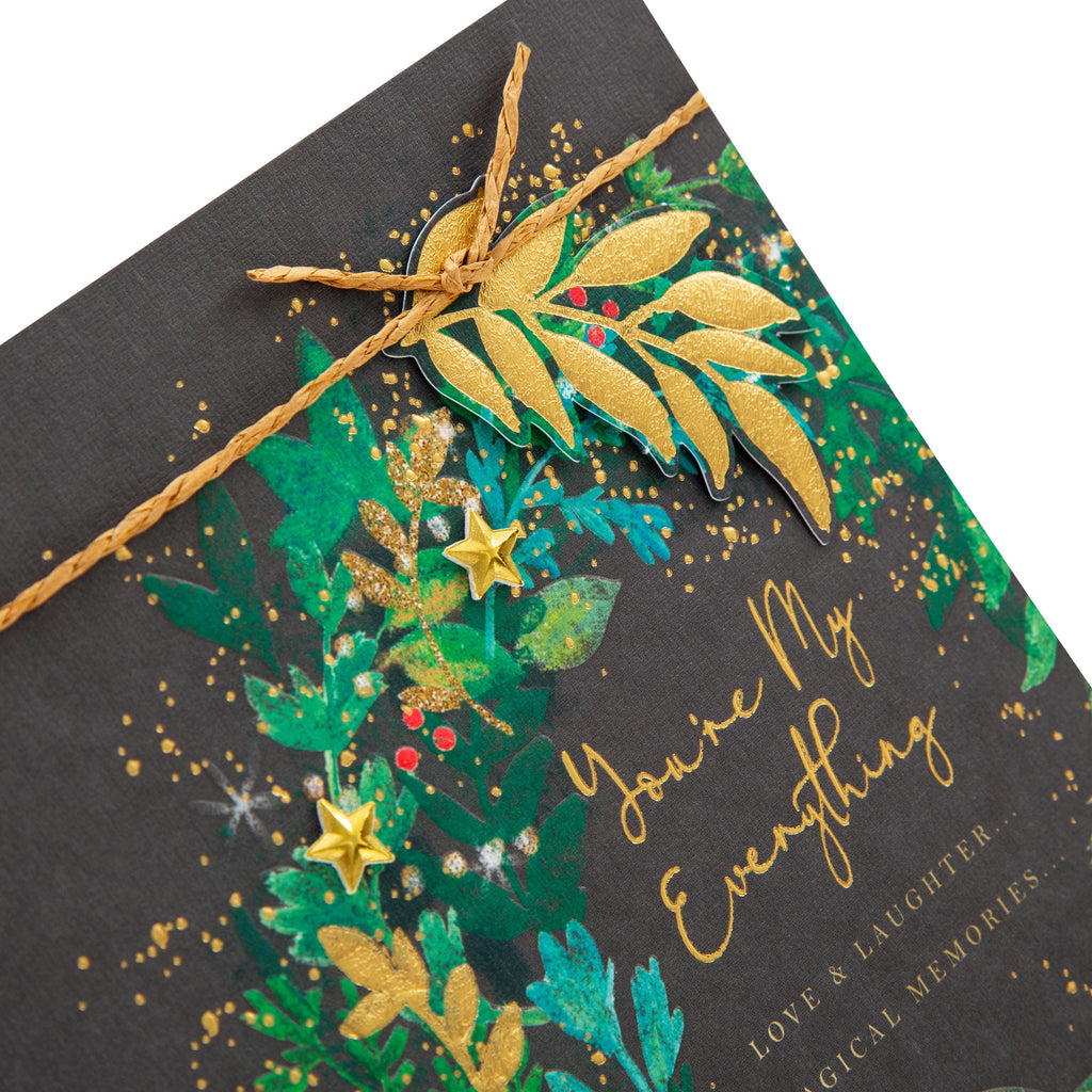 Christmas Card for One I Love - Traditional Wreath Design with 3D Add Ons and Gold Foil