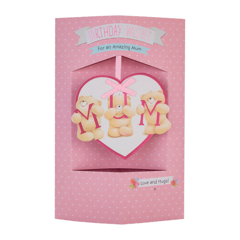 Birthday Card for Mum - 3D Forever Friends Heart Design