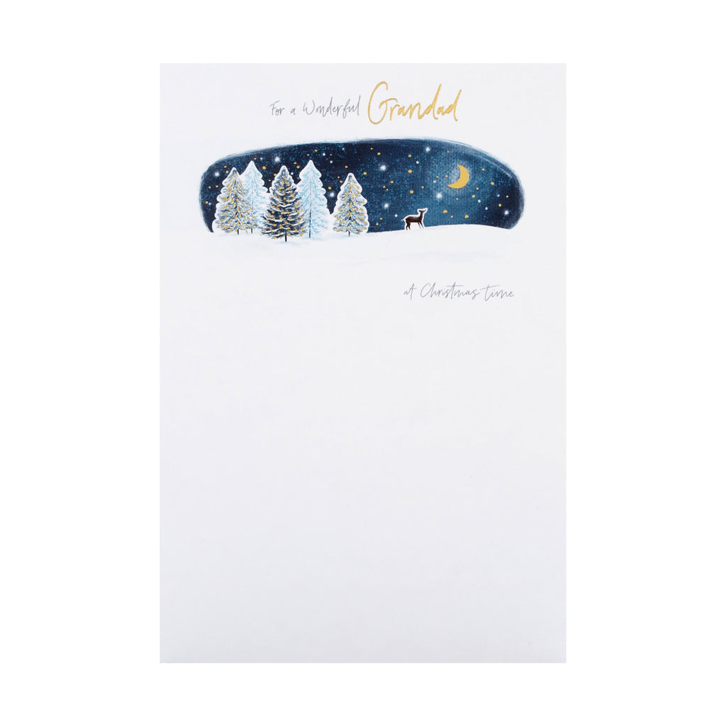 Christmas Card for Grandad - Embossed Snow with Gold Foil Design