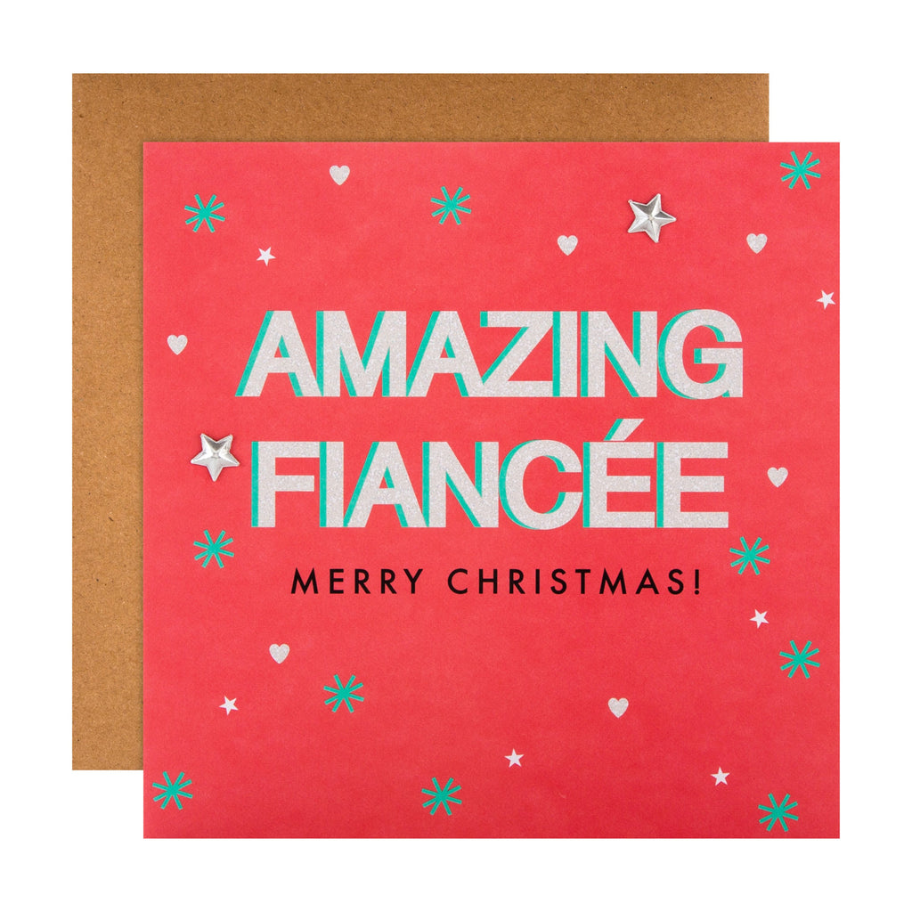 Christmas Card for Fiancée - Bold Colourful Design with Silver Star Attachment